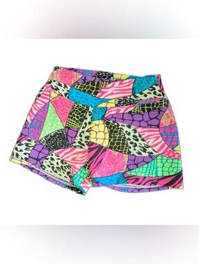 ABS2B Fitness Neon Patchwork Animal Print Spandex Rave Festival Shorts XS S